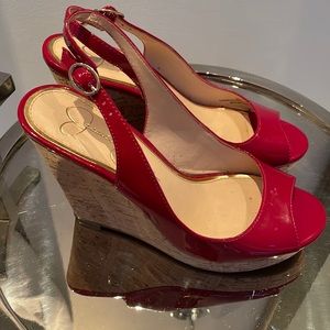 Jessica Simpson Red Patent Leather Cork Wedge